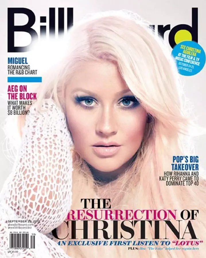 Christina Aguilera na revista Billboard. Setembro de 2012.