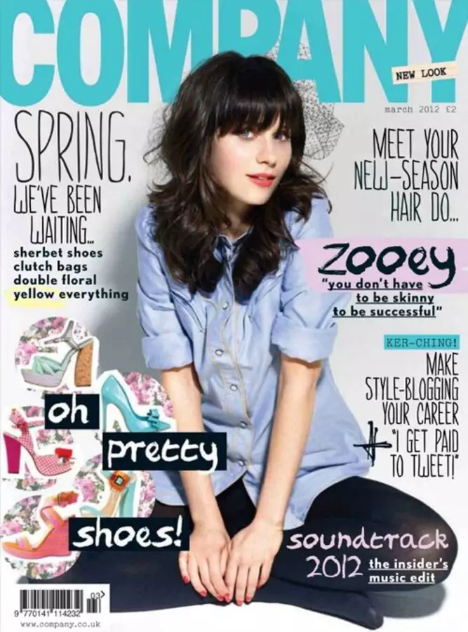 Zoe Deschanel ໃນບັນທຶກຂອງບໍລິສັດ. ເດືອນມີນາປີ 2012.