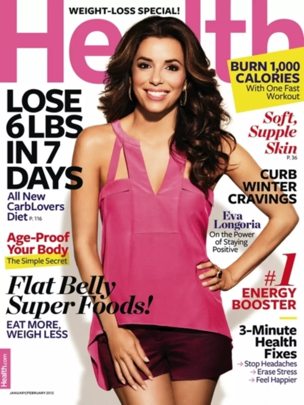 Eva Longoria ao amin'ny Magazine Healthine. Janoary / Febroary 2012