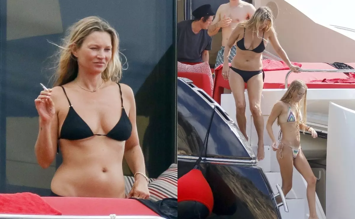 Mynd: Kate Moss hvílir á snekkju á Ibiza með dóttur sinni og kærasta