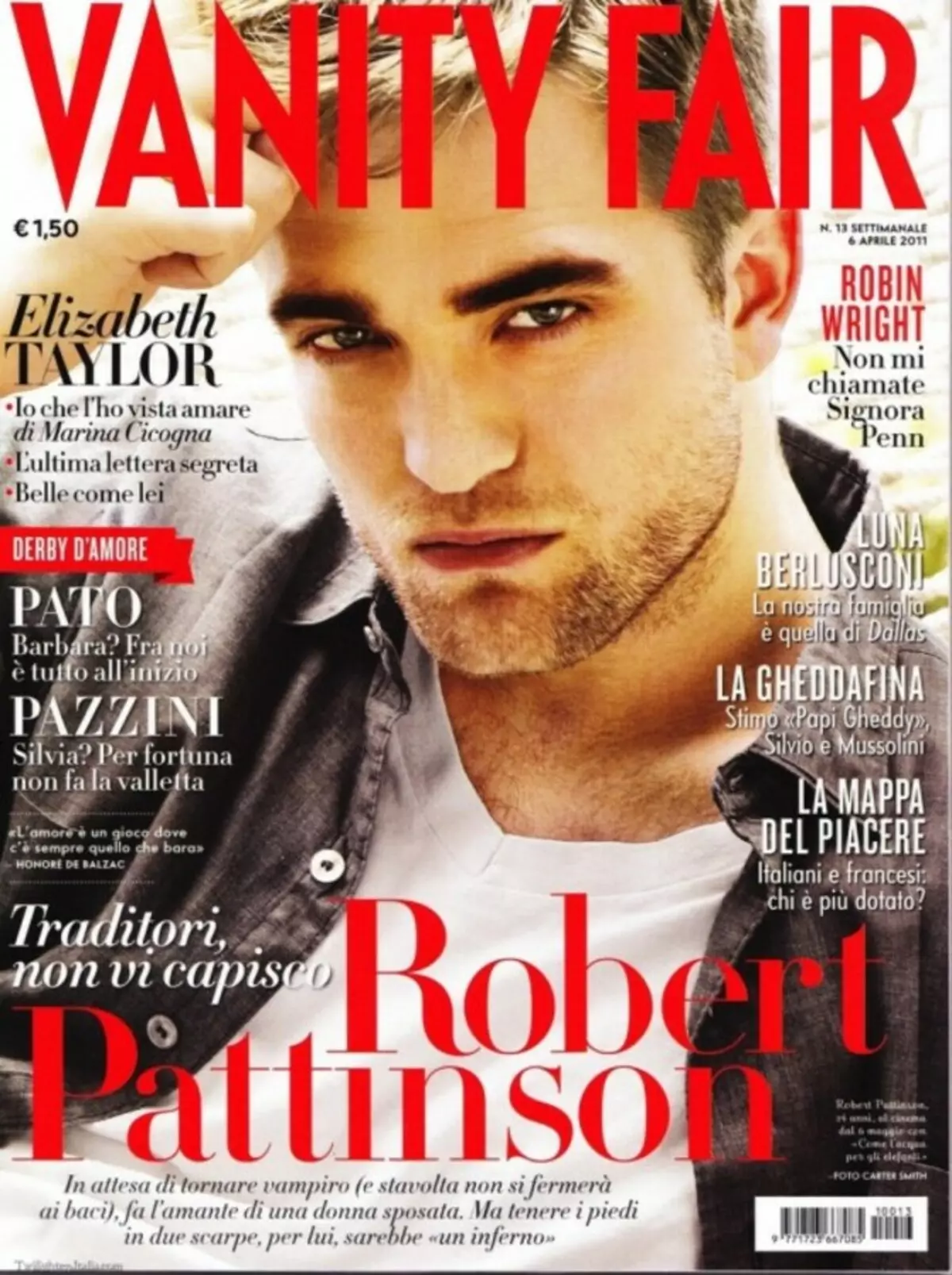 Robert Pattinson trong tạp chí Vanity Fair Italy. Tháng 4 năm 2011.