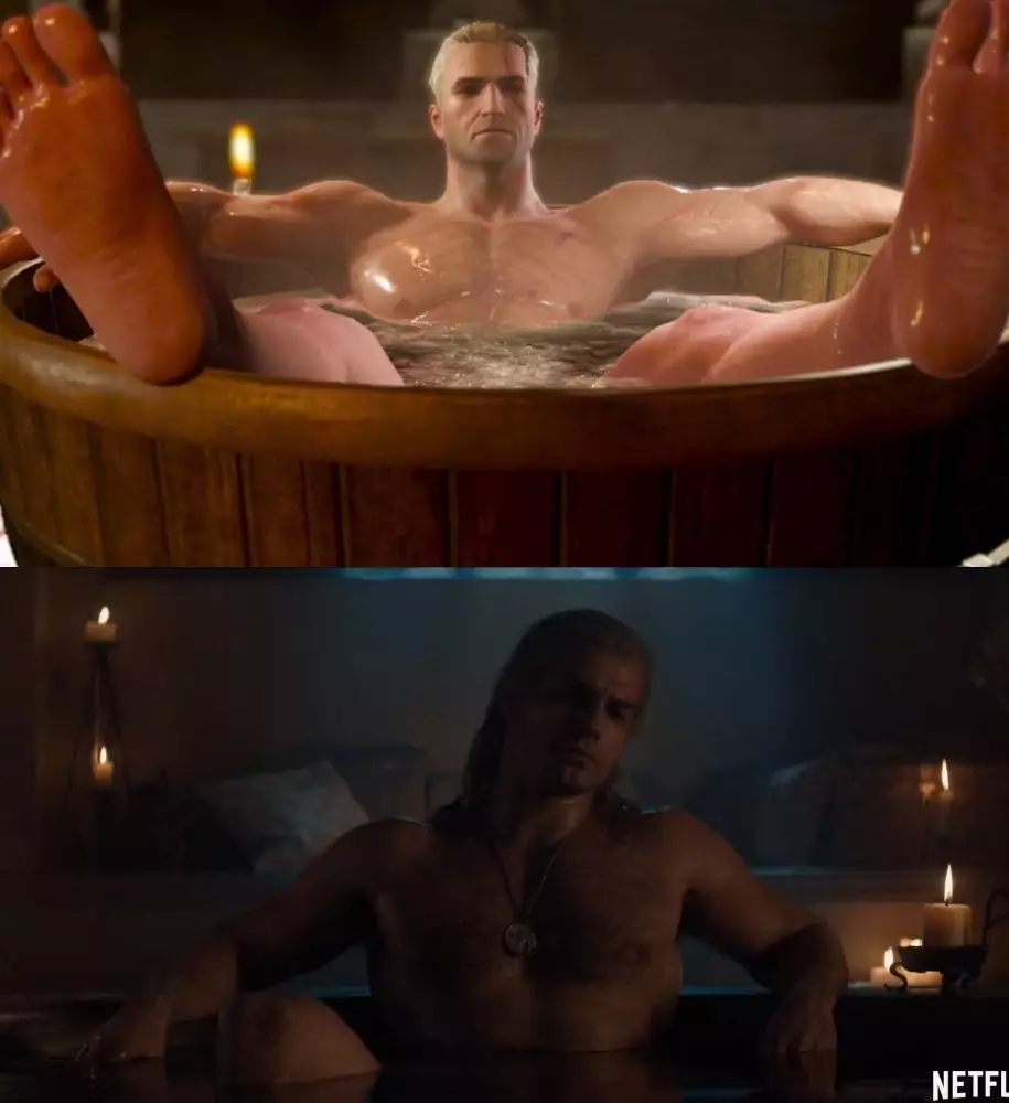 Henry Kavill klarigis kial li ne povis precize amuzi la scenon en la bano de la "Witcher"