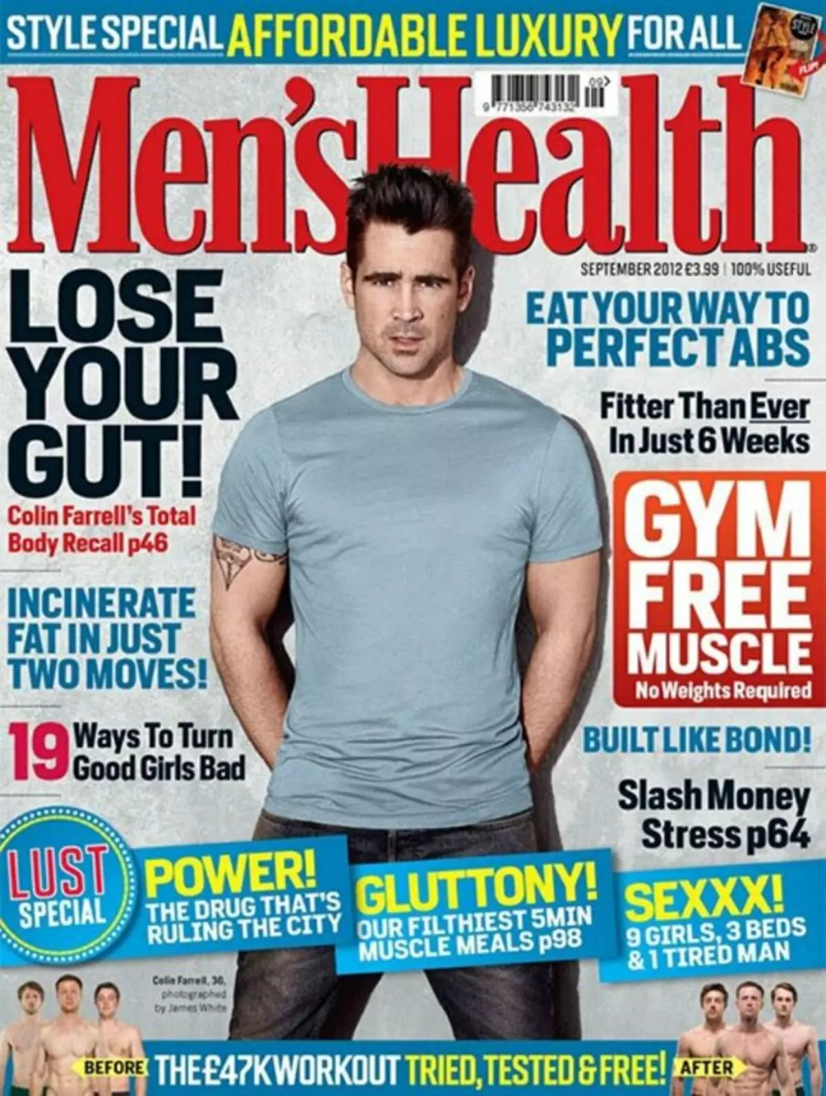 Colin Farrell di Majalah Kesihatan Lelaki. September 2012.