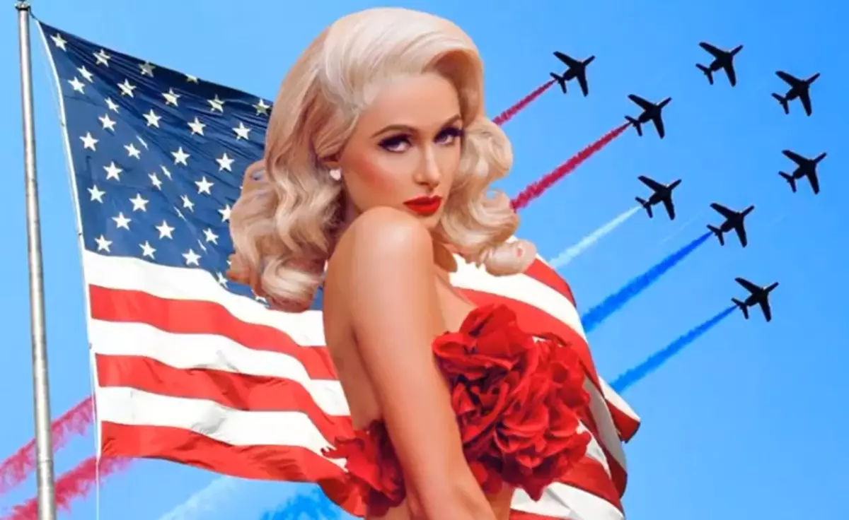 Paris Hilton pictate câini în culoarea steagului american