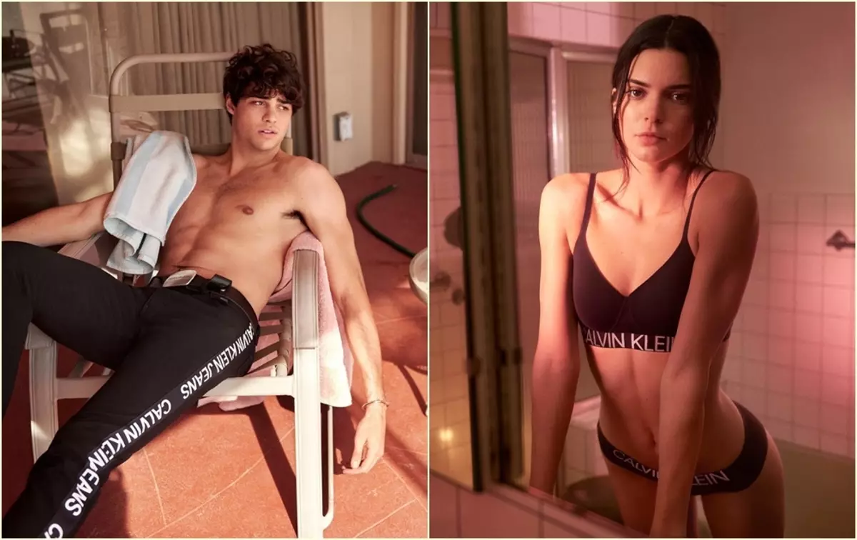Noah Sentineau e Kendall Jenner Nós sección para a roupa interior na publicidade Calvin Klein