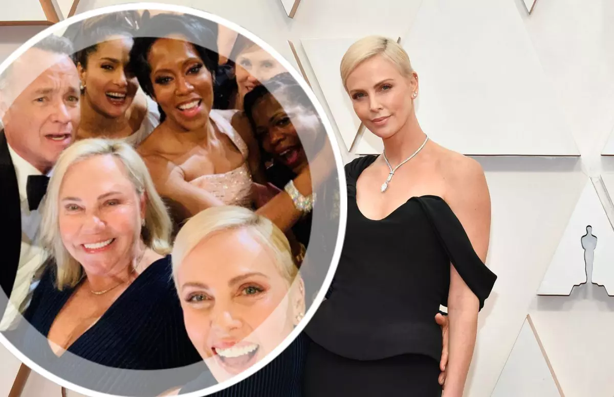 Charlize Theron Star Selfie with Salma Hayek, Tom Hanks û Yên din