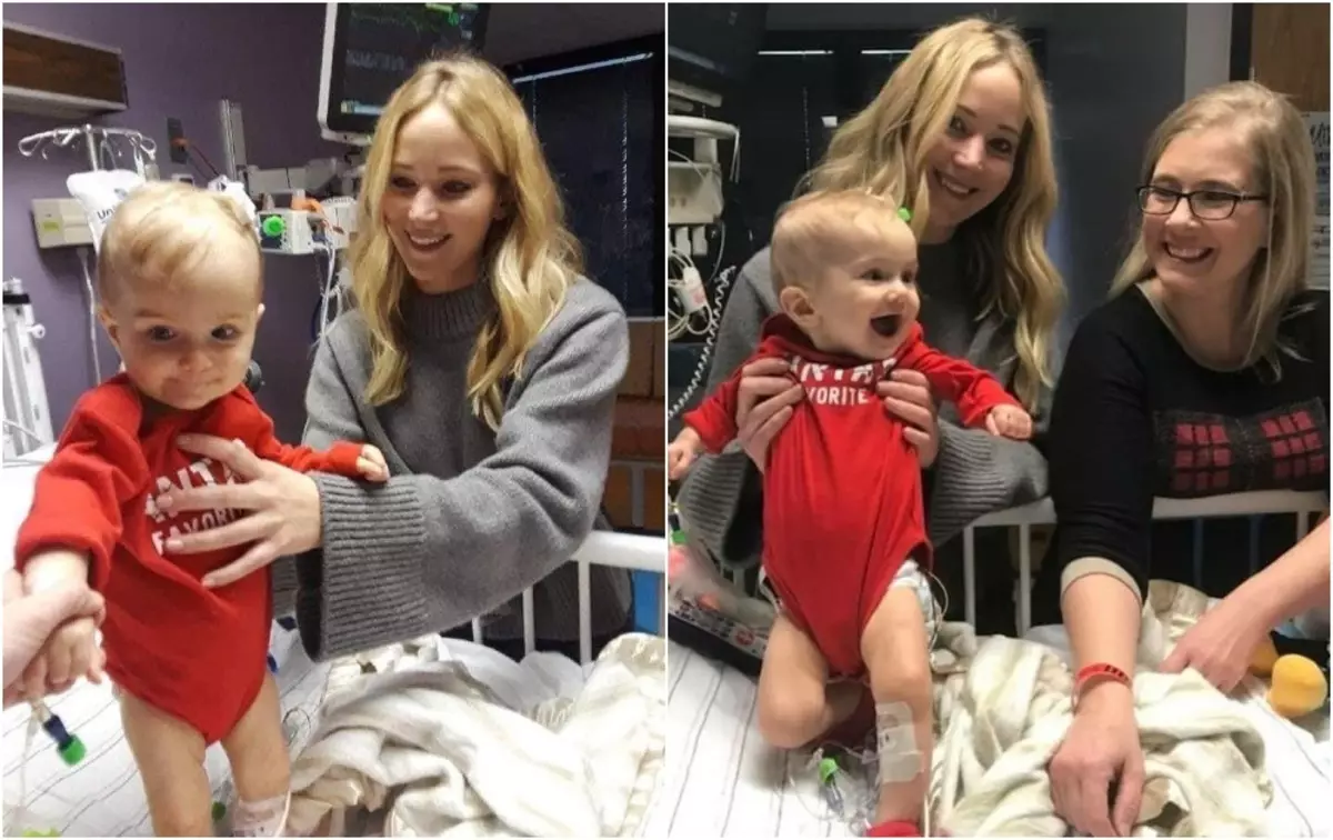 Jennifer Lawrence het klein pasiënte van 'n kinderhospitaal in Kentucky besoek