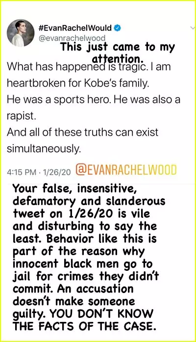 Evan Rachel Wood called Kobe Brianta 