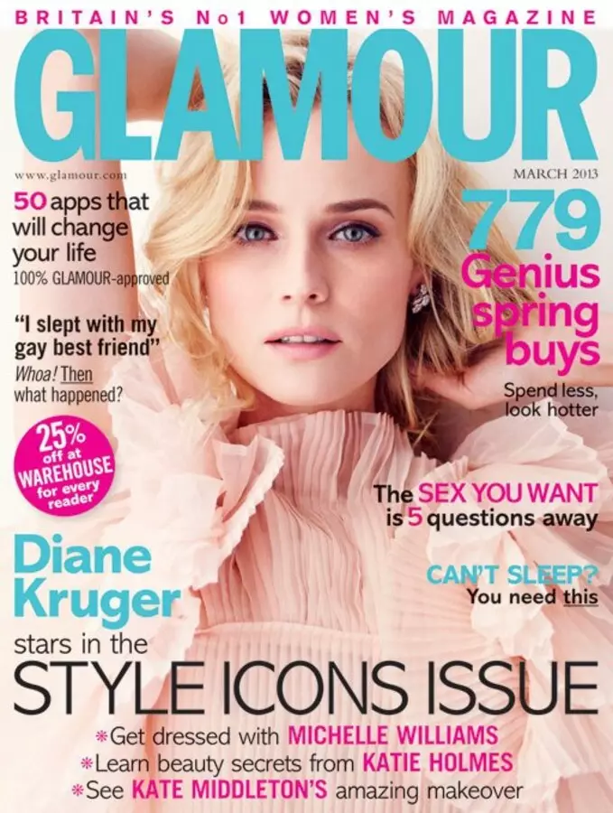 Diana Kruger jurnalında Glamour UK. Mart 2013