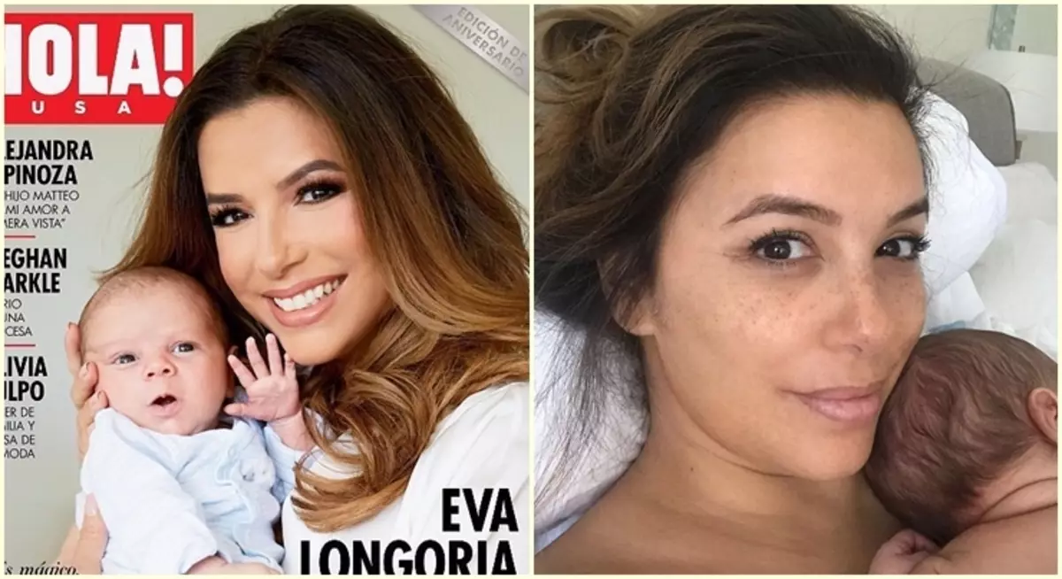 Eva Longoria bi kurê nûborn re ku ji bo kovara glover hate star kirin