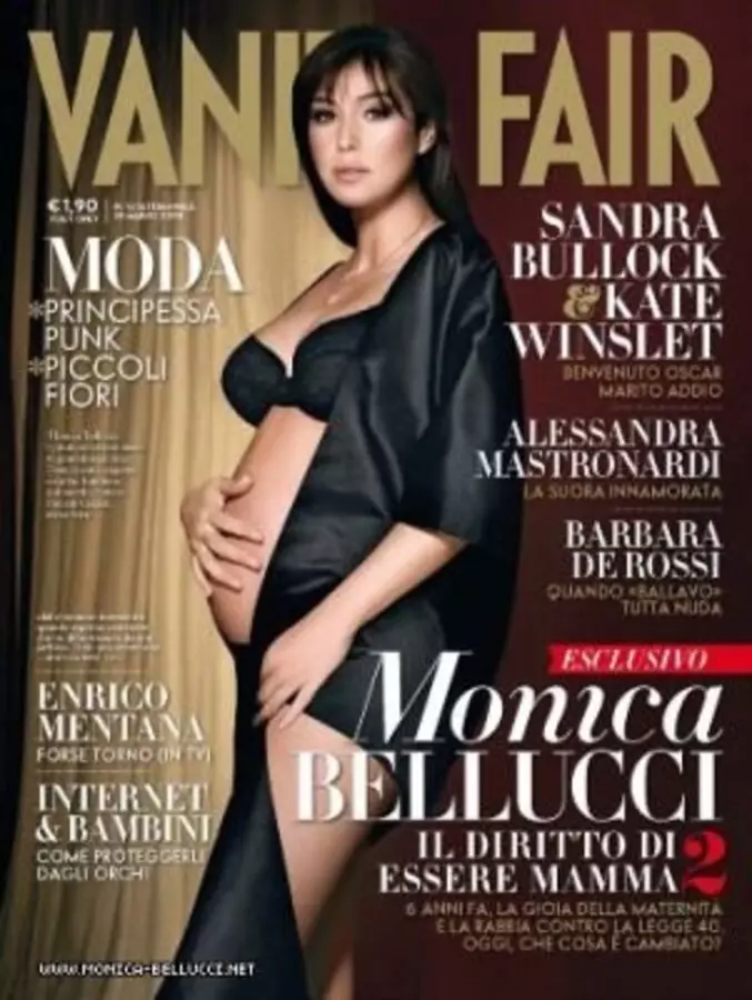 Haurdun dagoen Monica Bellucci italiar hutsune azokaren azalean. Elkarrizketa