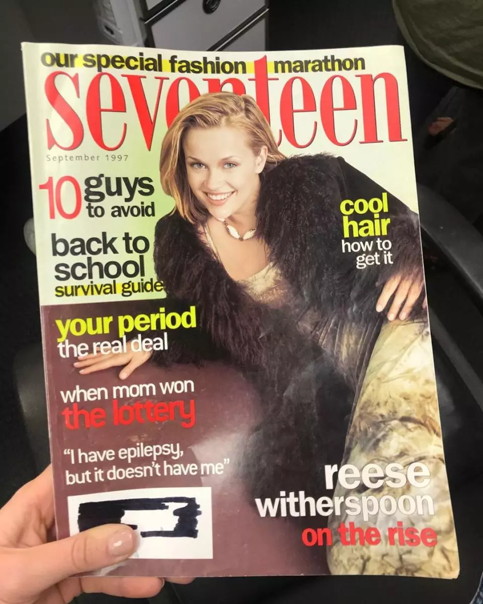 Reese Witherspoon het die omslag van die tydskrif, wat 23 jaar gelede versier het, getoon 97558_2